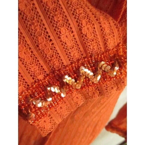 Vintage Women's Dress 6/8 1960's Mesh/Lace Burnt Orange Handmade Shift Mod